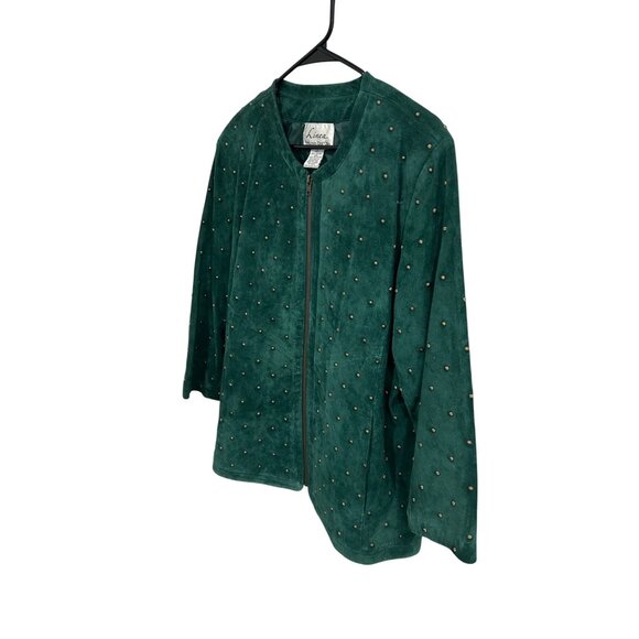 Linea By Louis DellOlio Size XL Teal Suede Embellished Jacket Zipper Pockets - Picture 3 of 11